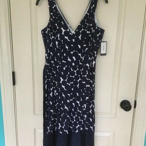 Navy white polka dot v-neck sleeveless dress sz 8